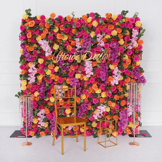 Uflower Artificial Flower Wall Colorful Rose Floral Backdrop Wedding Party Proposal Decor SET80068-01 - Uflower