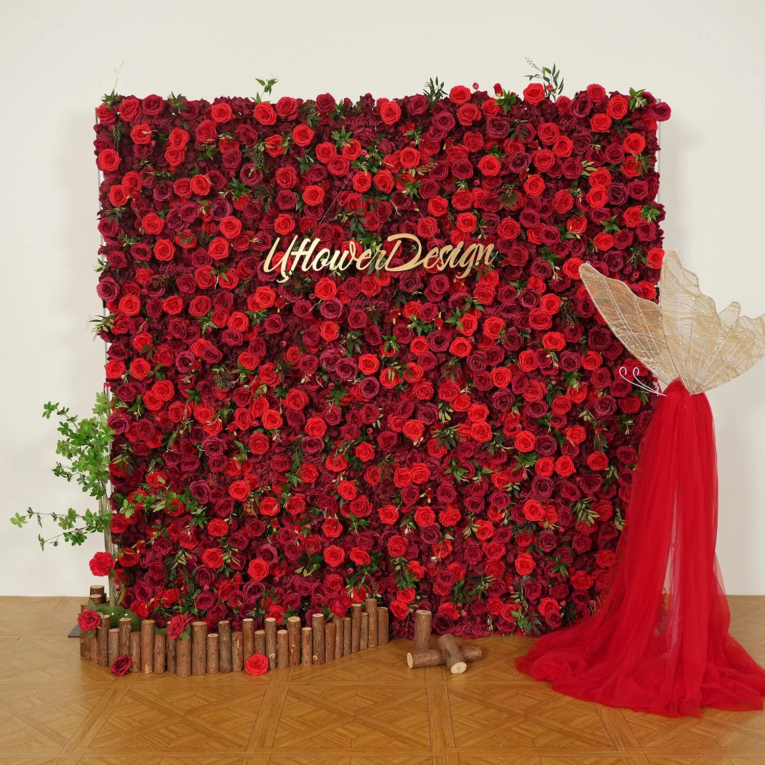 Uflower Red Rose Floral Wall Wedding Backdrop Birthday Party Decor SET80118-01