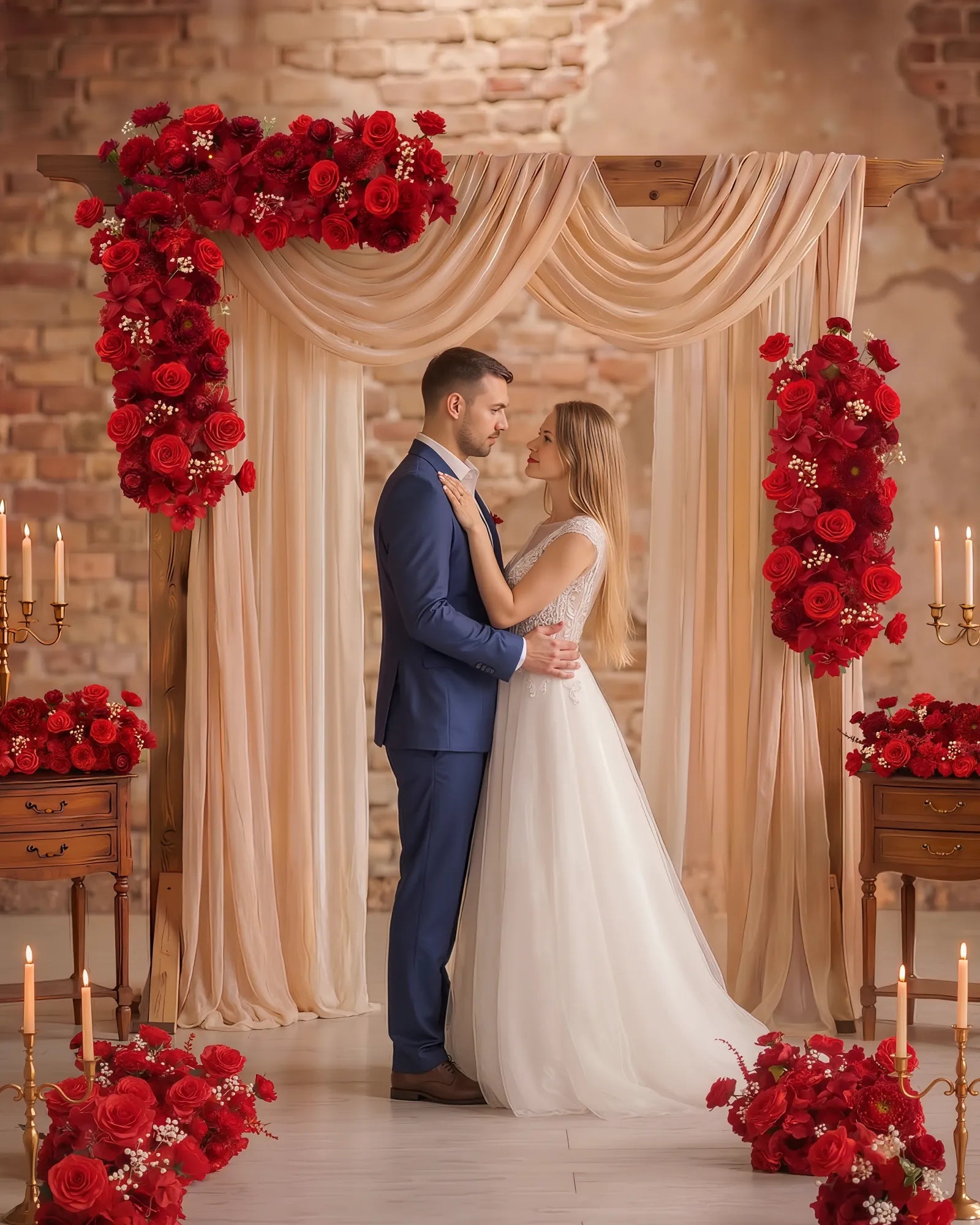 Uflower 100cm Red Rose & Peony Flower Row with Drapes MC89005-01