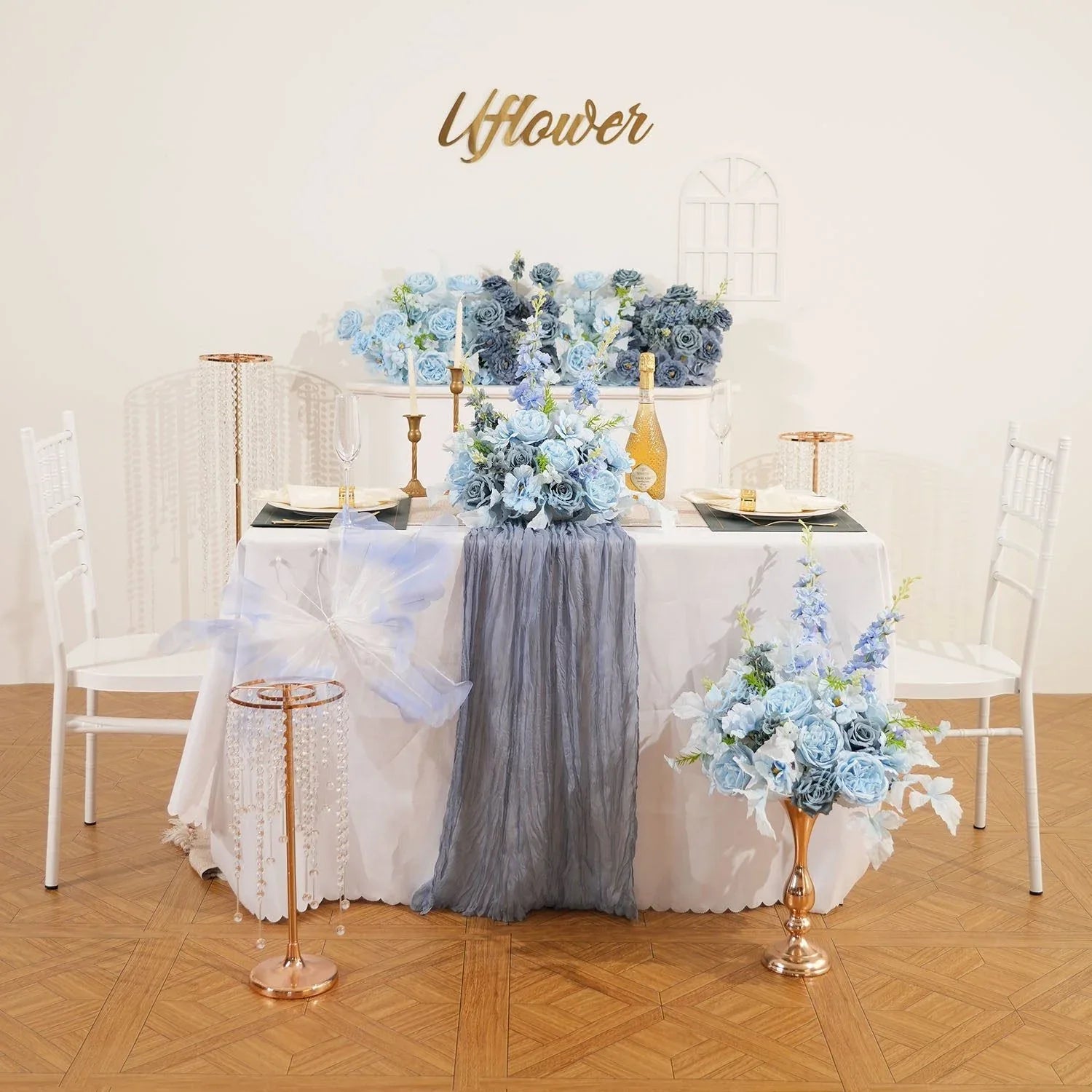 Uflower Smog-Blue Flower Row Decor KT Board Wedding Arrangement Props SET80178 - Uflower