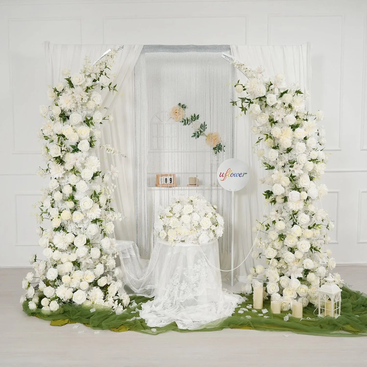 Uflower White Dahlia Floral Horn Arch Wedding Party Backdrop Decor SET80165-01 - Uflower