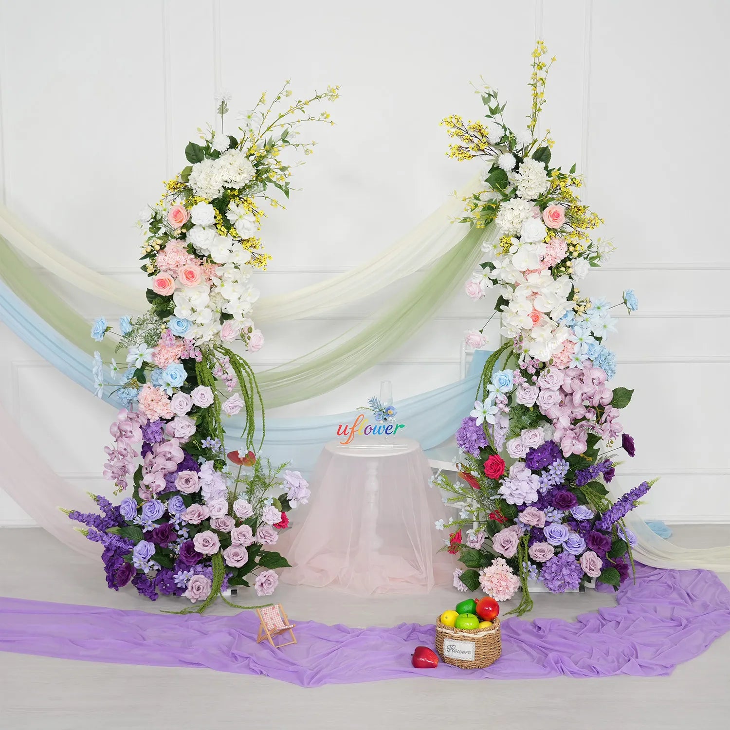 Uflower Purple Horn Arch Wedding Backdrop Party Event Decor Props SET80250-01