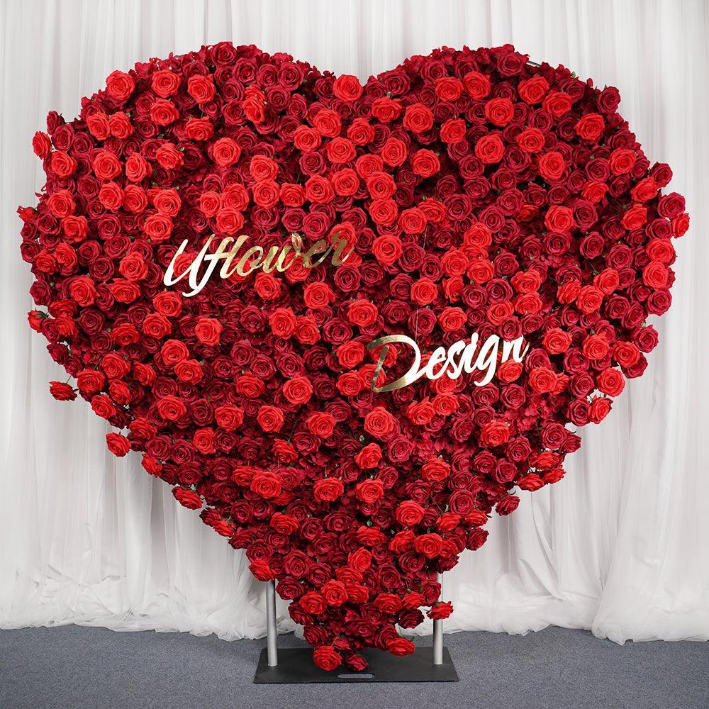 Uflower 2*2m Red Rose Heart Shaped Flower Wall Wedding Background MA80001 - Uflower