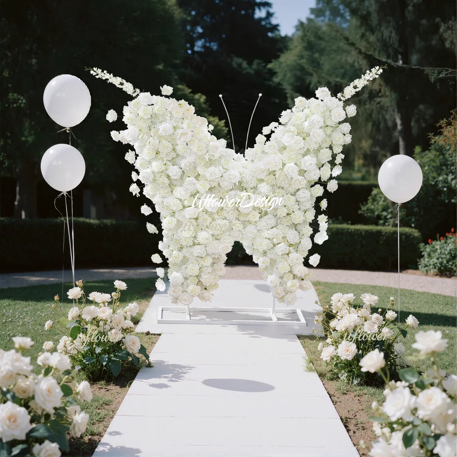 Uflower White Rose Butterfly Shaped Arch Wedding Party Backdrop Decor - Uflower