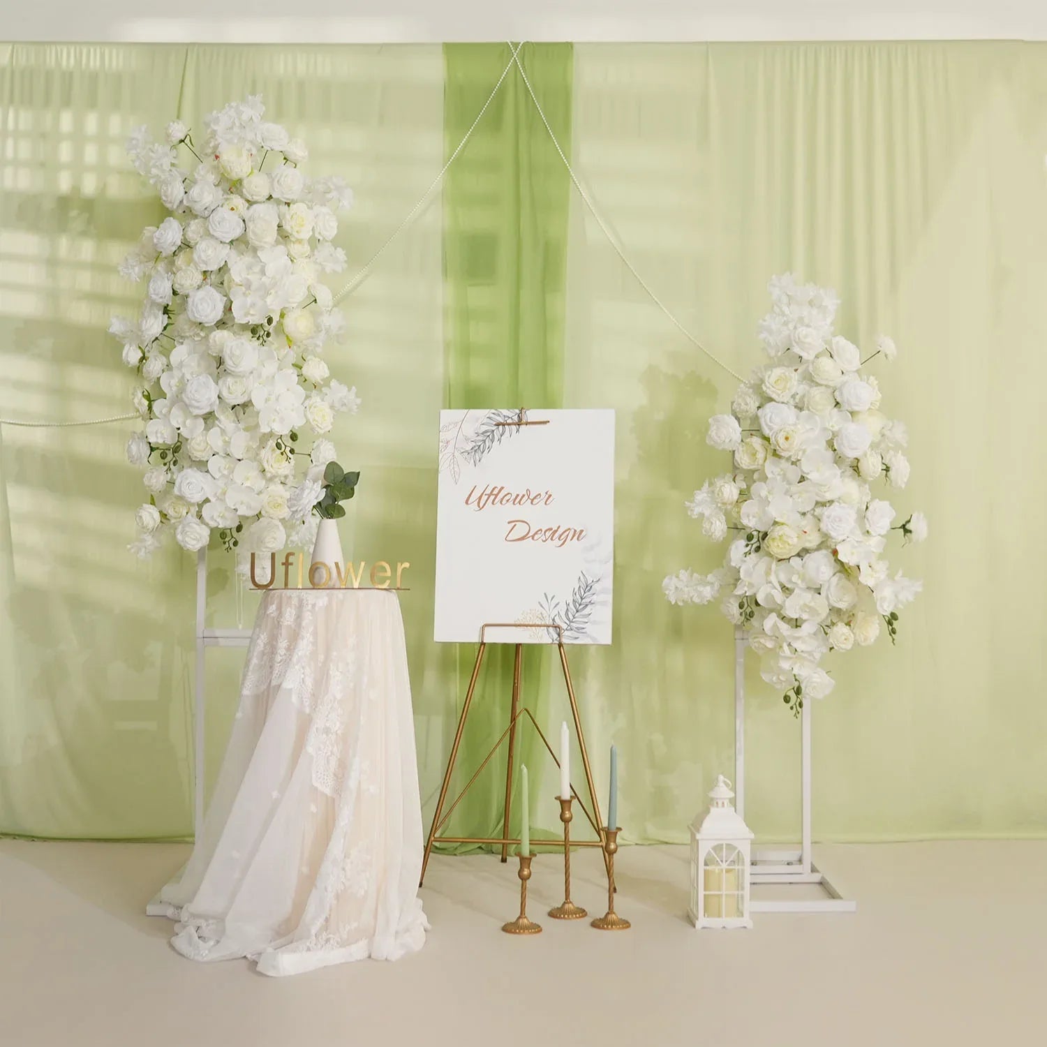 Uflower Artificial White Rose Flower Row Wedding KT Backdrop Decor SET80129 - Uflower