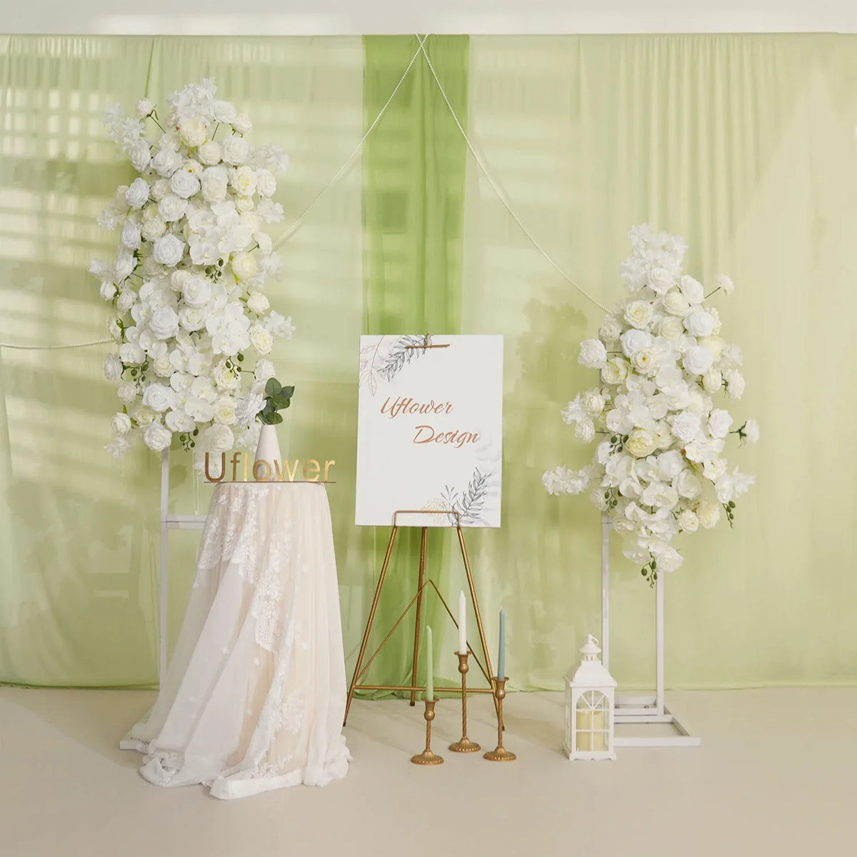 Uflower Artificial White Rose Flower Row Wedding KT Backdrop Decor SET80129 - Uflower