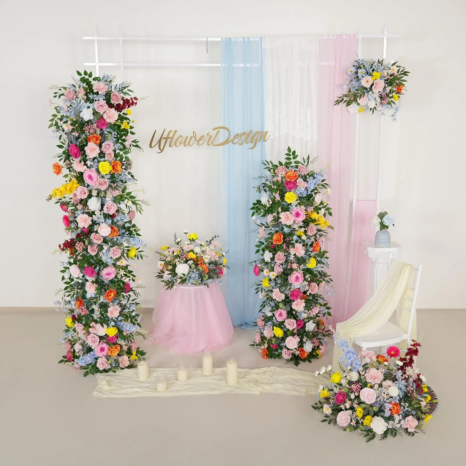 Uflower Artificial Colored Wedding KT Backdrop Flower Row Decoration SET80123 - Uflower