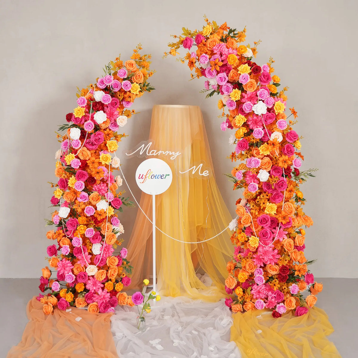 Arceau Floral Orange-Rose Uflower Toile de Fond pour Mariage Décoration Fête Accessoires SET80235