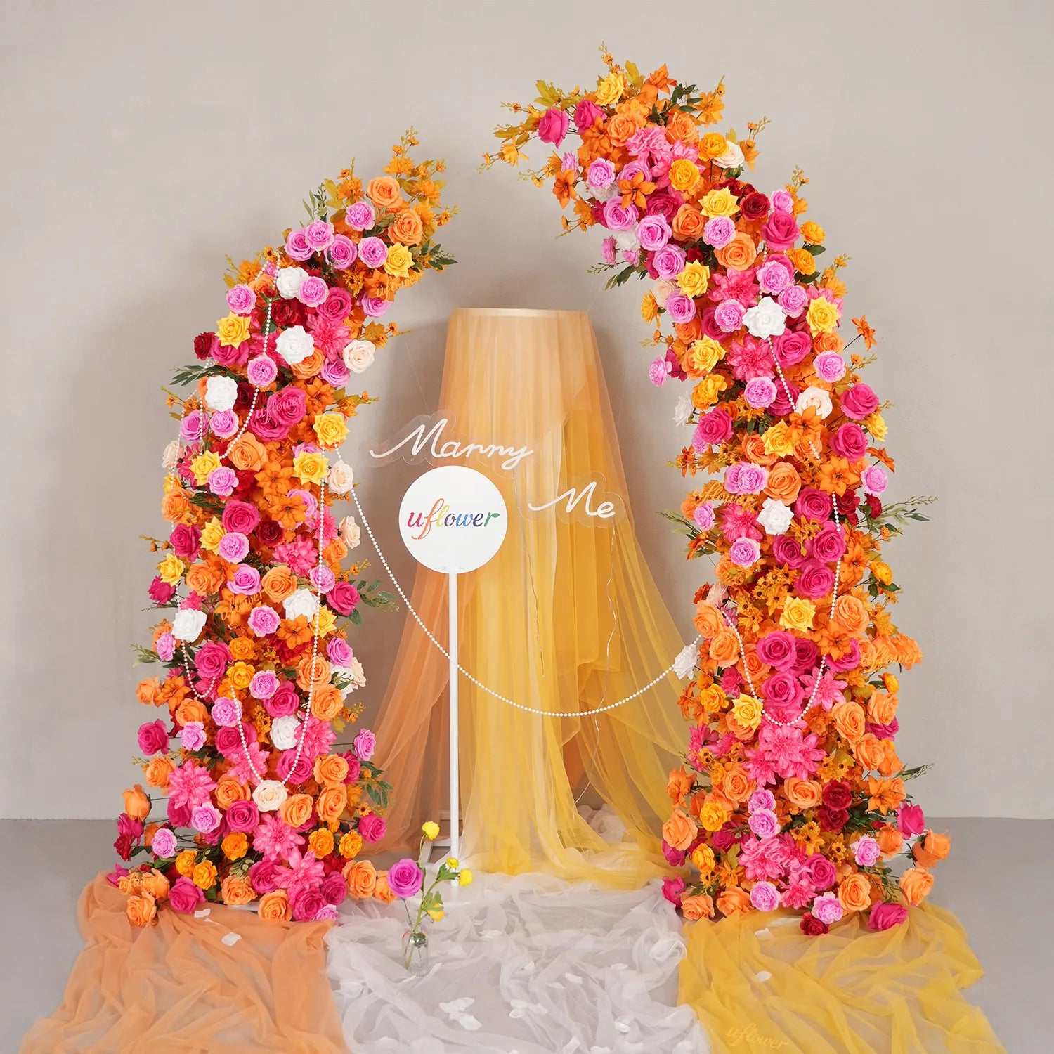 Uflower Orange-Rose Horn Arch Wedding Backdrop Party Event Decor Props SET80235