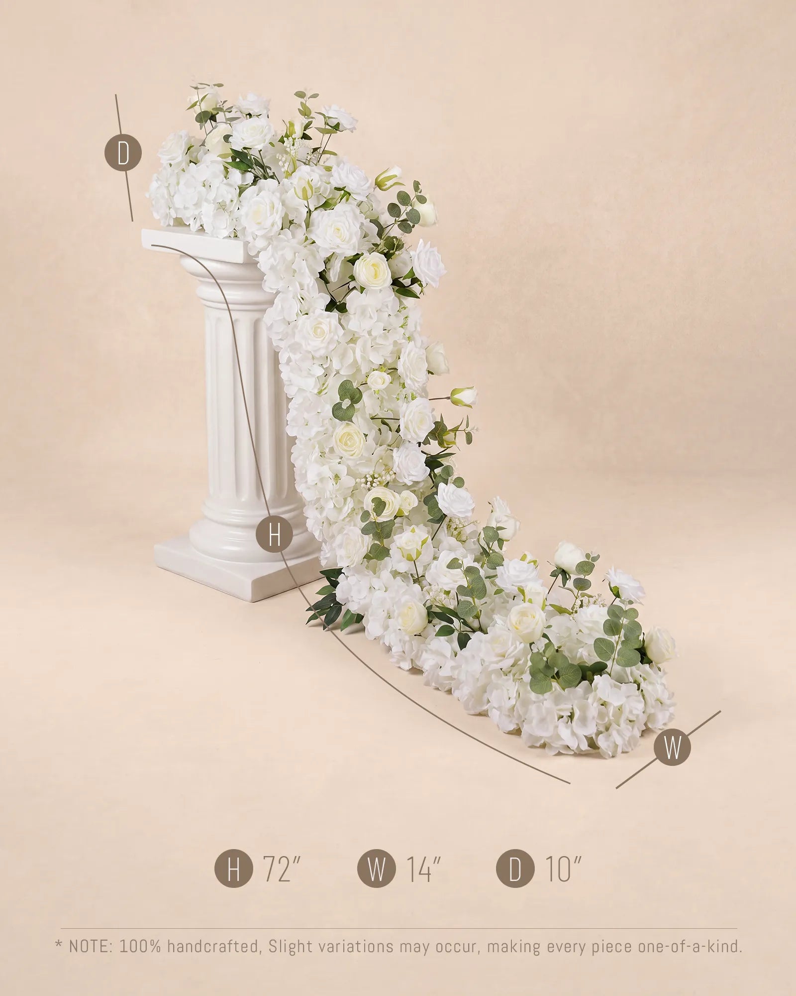 Uflower 200cm White Rose Greenery Flower Row with Drapes MC89004-02