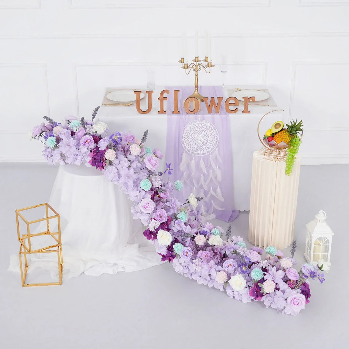 Uflower Purple Table Runner Arrangement Wedding Backdrop Wall Decor - Uflower