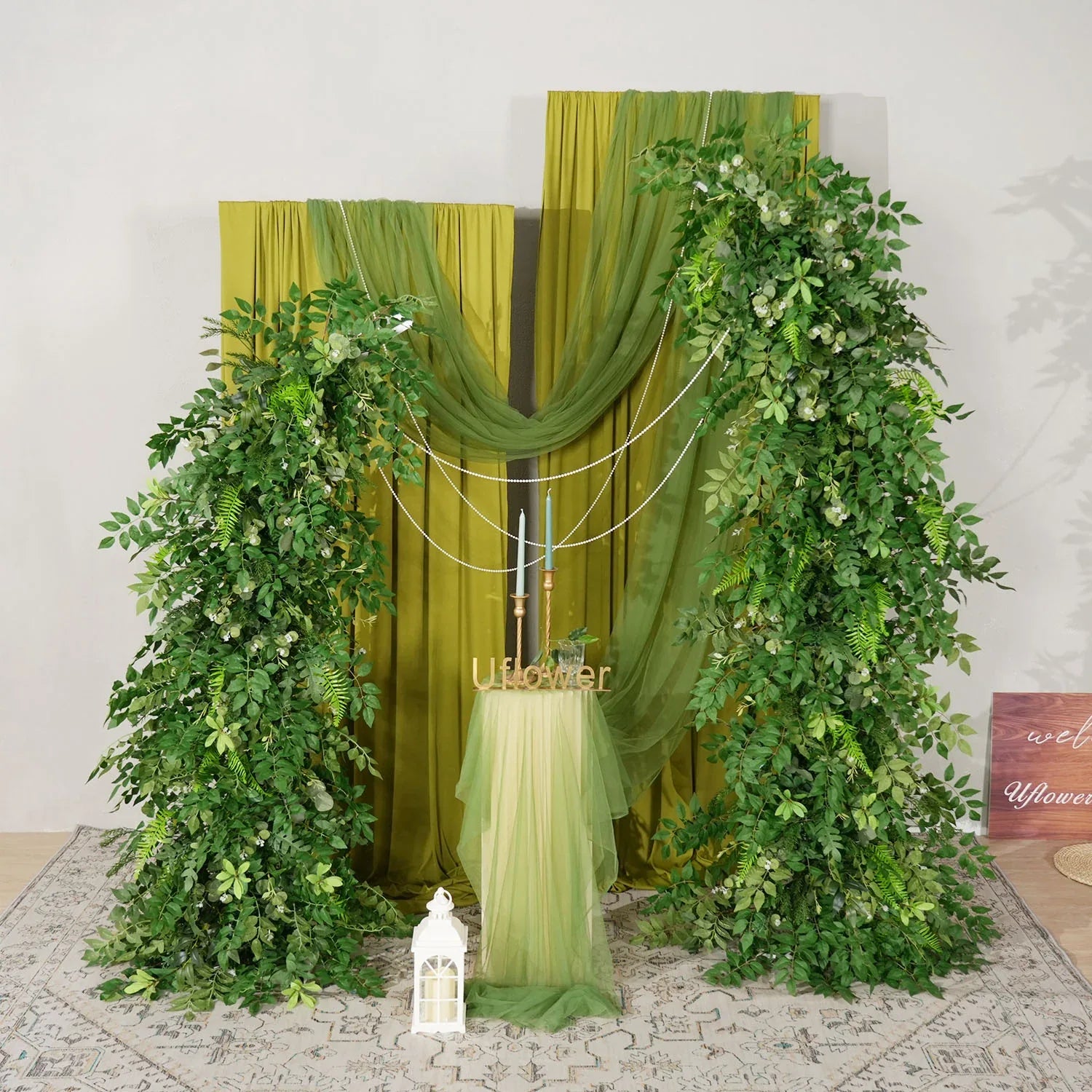 Uflower Green Leaf Horn Arch Wedding Party Backdrop Decor SET80125 - Uflower