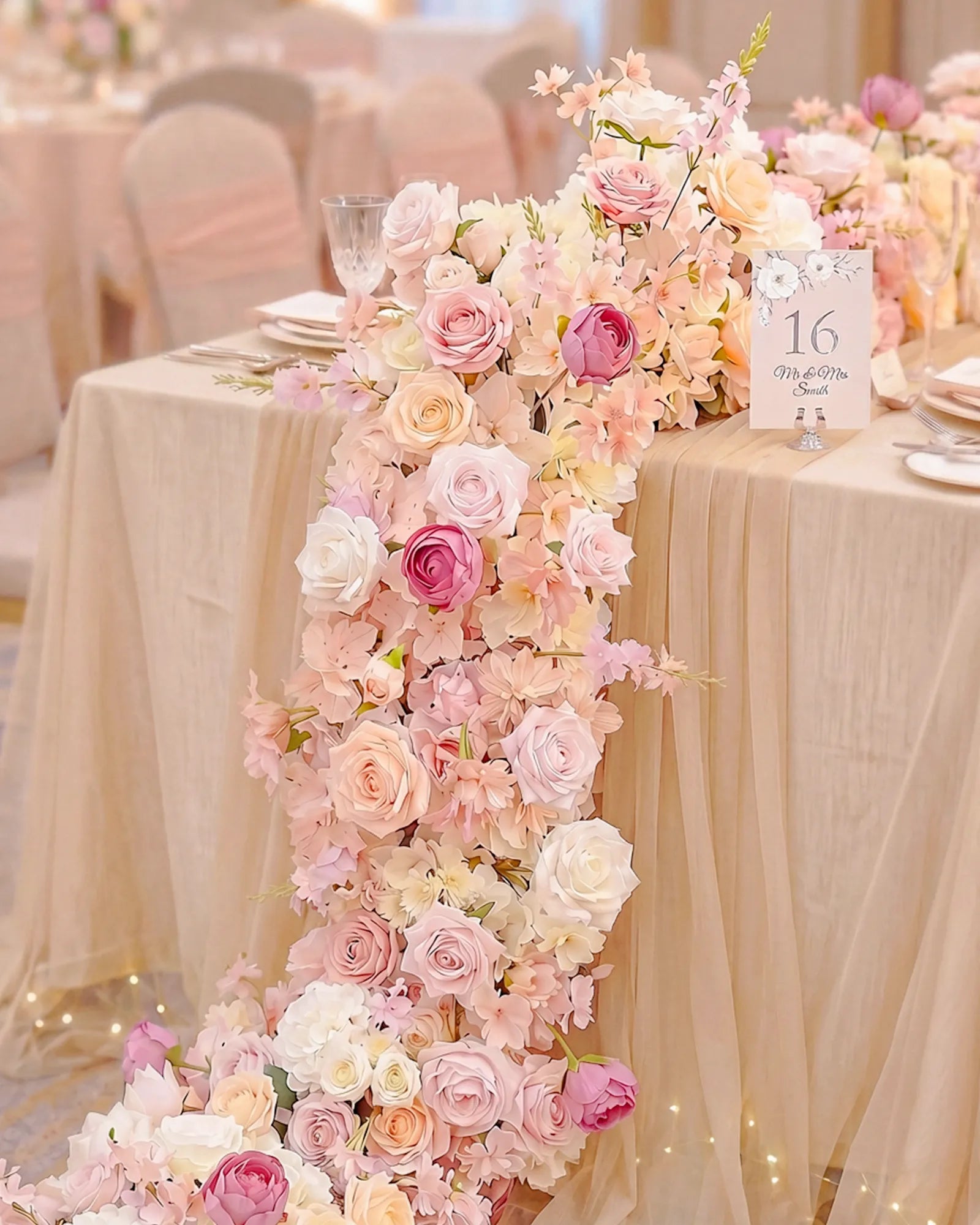 Uflower 100cm Pastel Pink & White Flower Row with Drapes MC89003-01