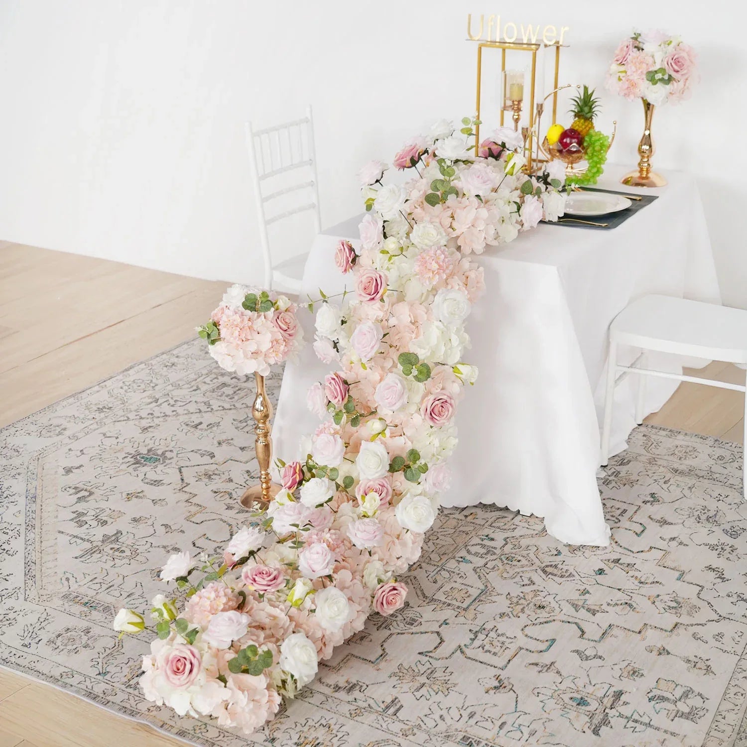 Uflower Wedding Backdrop Decor Flower Row Table Runner MC80085-01