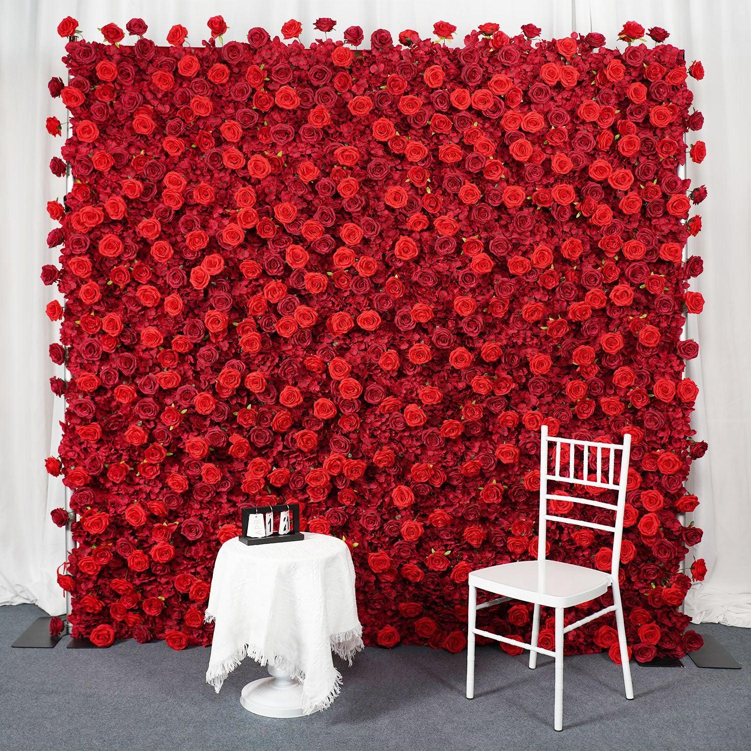 Uflower Artificial Red Rose Flower Wall Wedding Roller Blind Decor SET80013 - Uflower