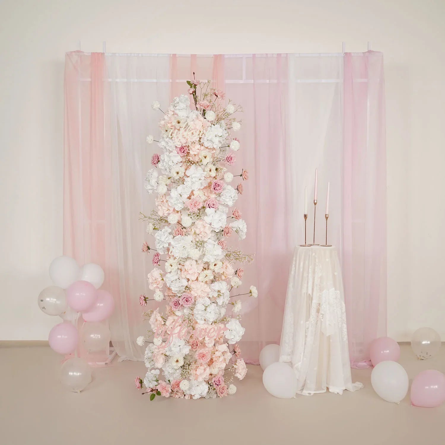 Uflower Artificial Pink White Flower Row Wedding KT Backdrop Decor MC80144-01 - Uflower