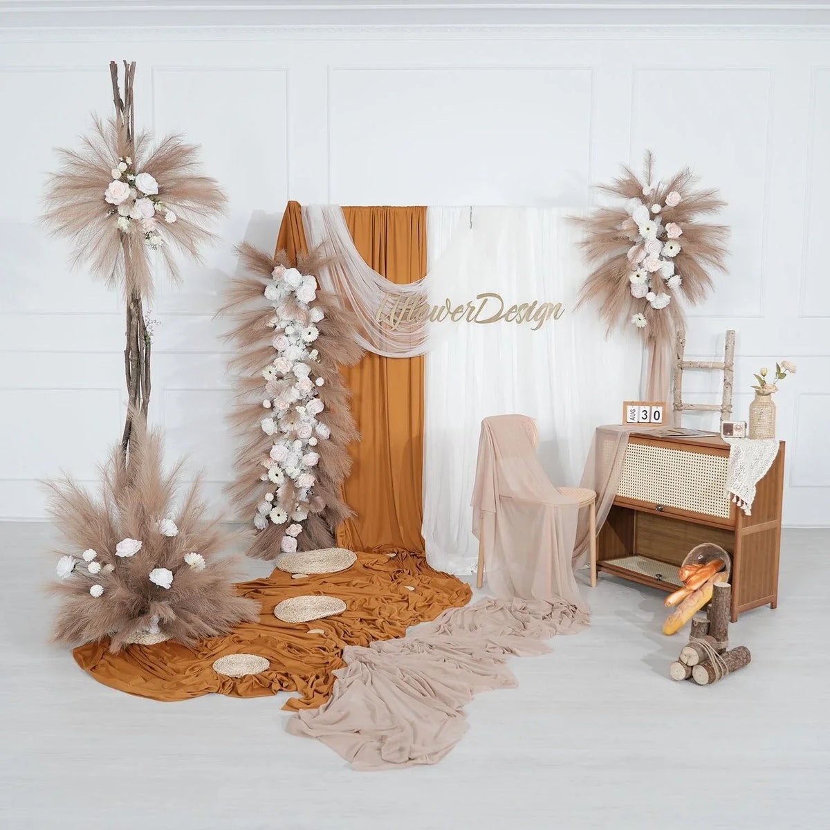 Uflower Pampas Grass Rose Wedding Floral Arrangement KT Backdrop Decor SET80163 - Uflower