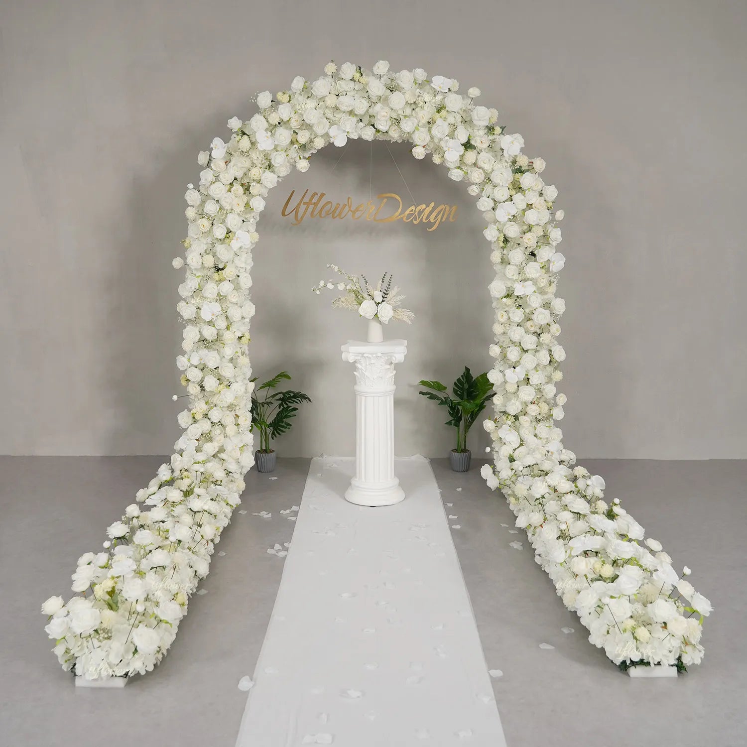 Uflower White Rose Floral Row Decor Wedding Backdrop Door Arch SET80218