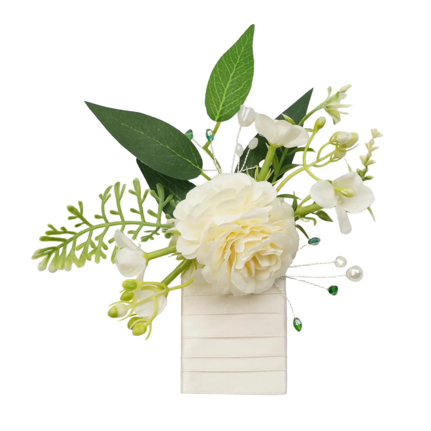 Uflower 6Pcs Ivory Pocket Square Boutonniere for Groom MG80005-02*6