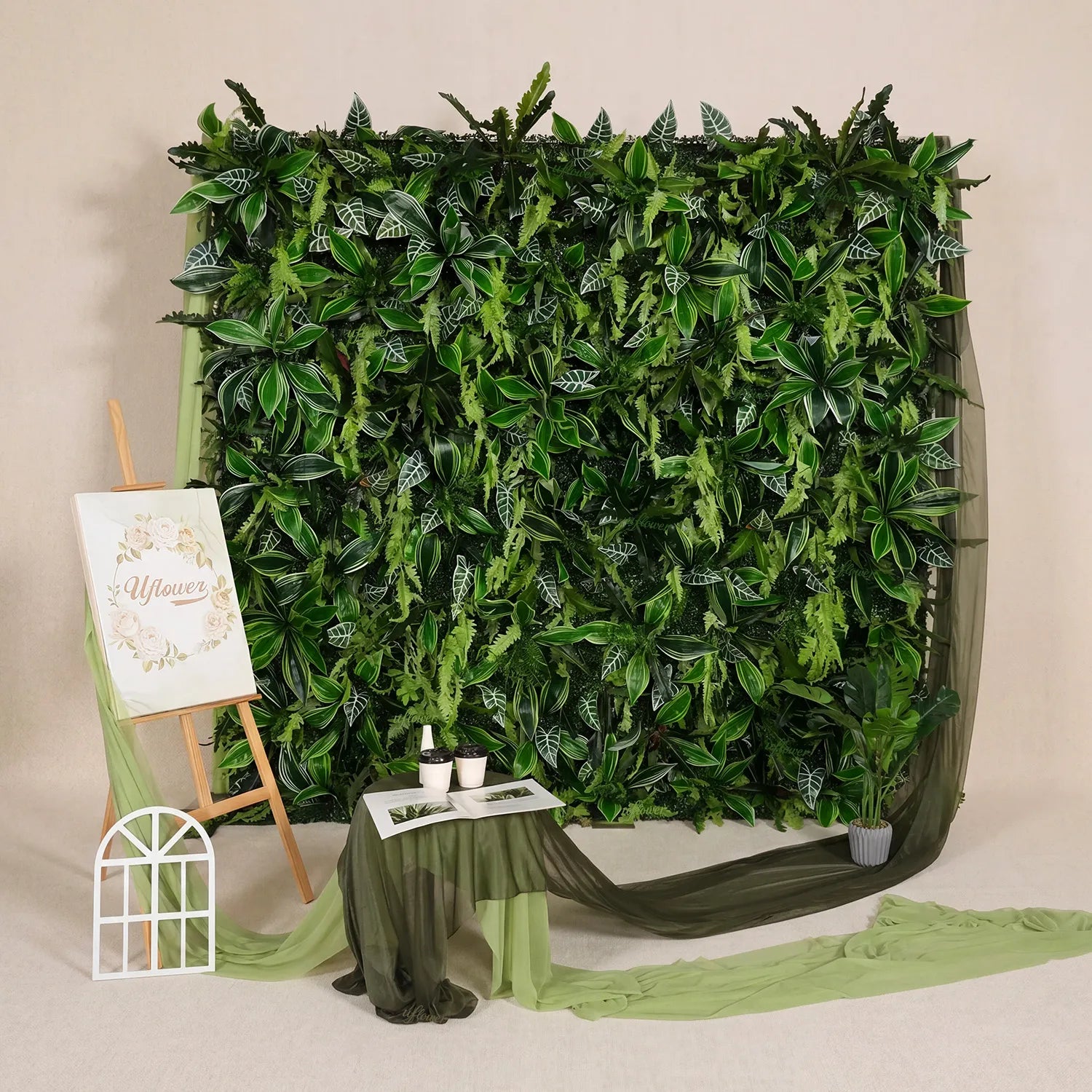 Uflower Green Brazilian Leaf Wall for Wedding Event Decor SET80255-01