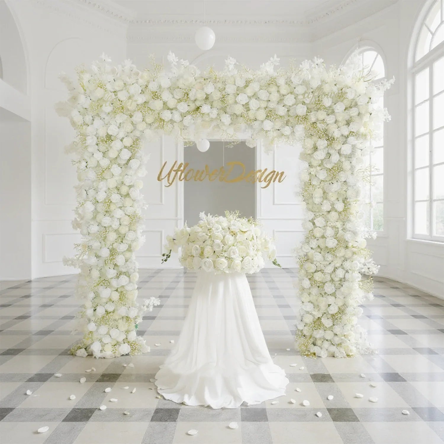 Uflower White Baby breath Rose Wedding Backdrop Arch Decor SET80064-01 - Uflower