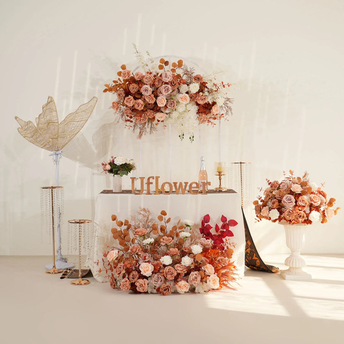 Uflower Coffee Fall Rose Hang Flower Floor Floral Wedding Party Event Props SET80154 - Uflower