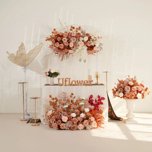 Uflower Coffee Fall Rose Hang Flower Floor Floral Wedding Party Event Props SET80154 - Uflower
