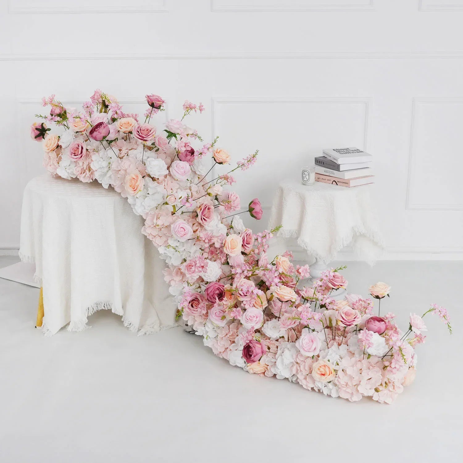 Uflower Artificial Pink White Flower Row Wedding KT Backdrop Decor SET80152 - Uflower