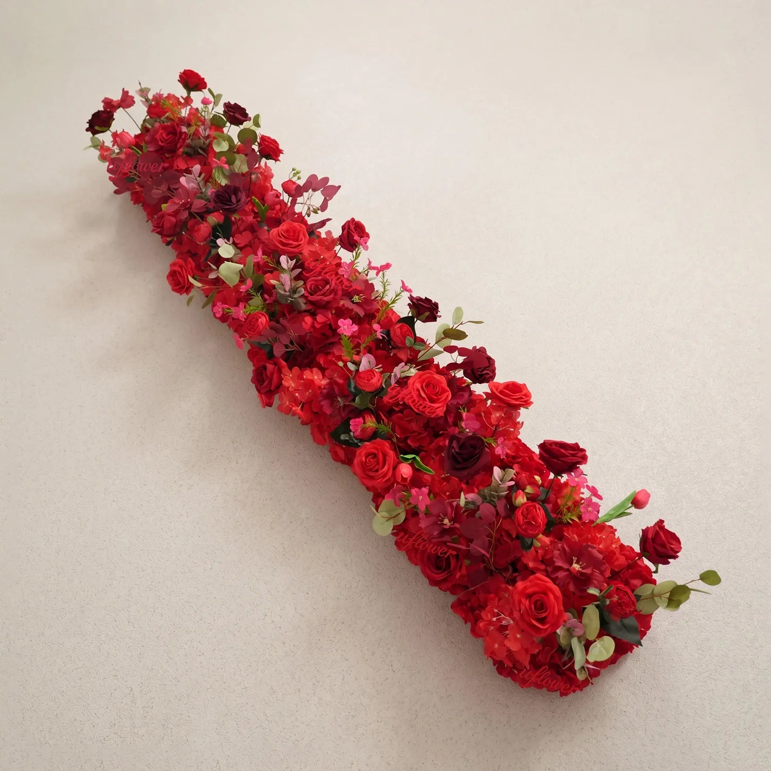 Uflower Red Floral Row Wedding & Party Table Runner Decor MC80315-01