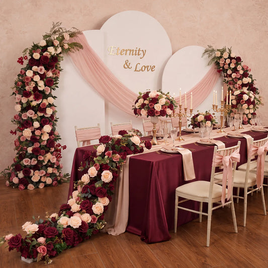 Uflower Red Wedding Decor Set | Horn Arch,Table Centerpiece &Table Runner |Multiple Sizes, One-Stop Styling