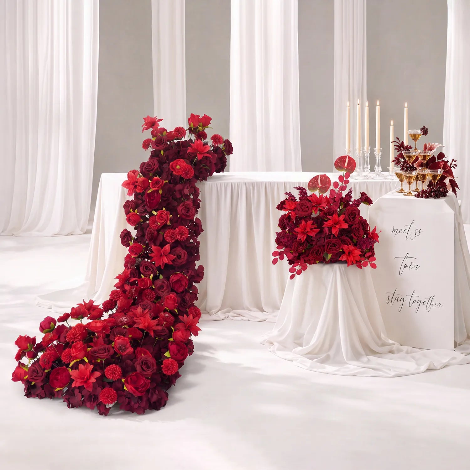 Red Table Wedding Decoration | One-shop Stying Table Runner & Centerpiece