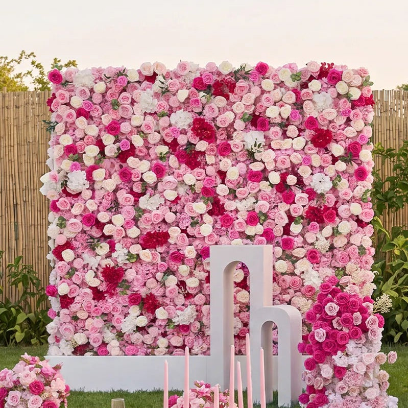 Pink & White Outdoor Wedding Decor | One-Stop Flower Wall, Flower Rows & Table Decor