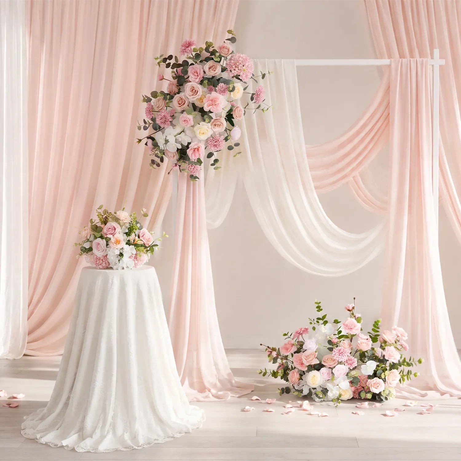 White & Pink One-Stop Wedding Flower Decor | Table Flower Balls, Ground Flowers & Flower Rows