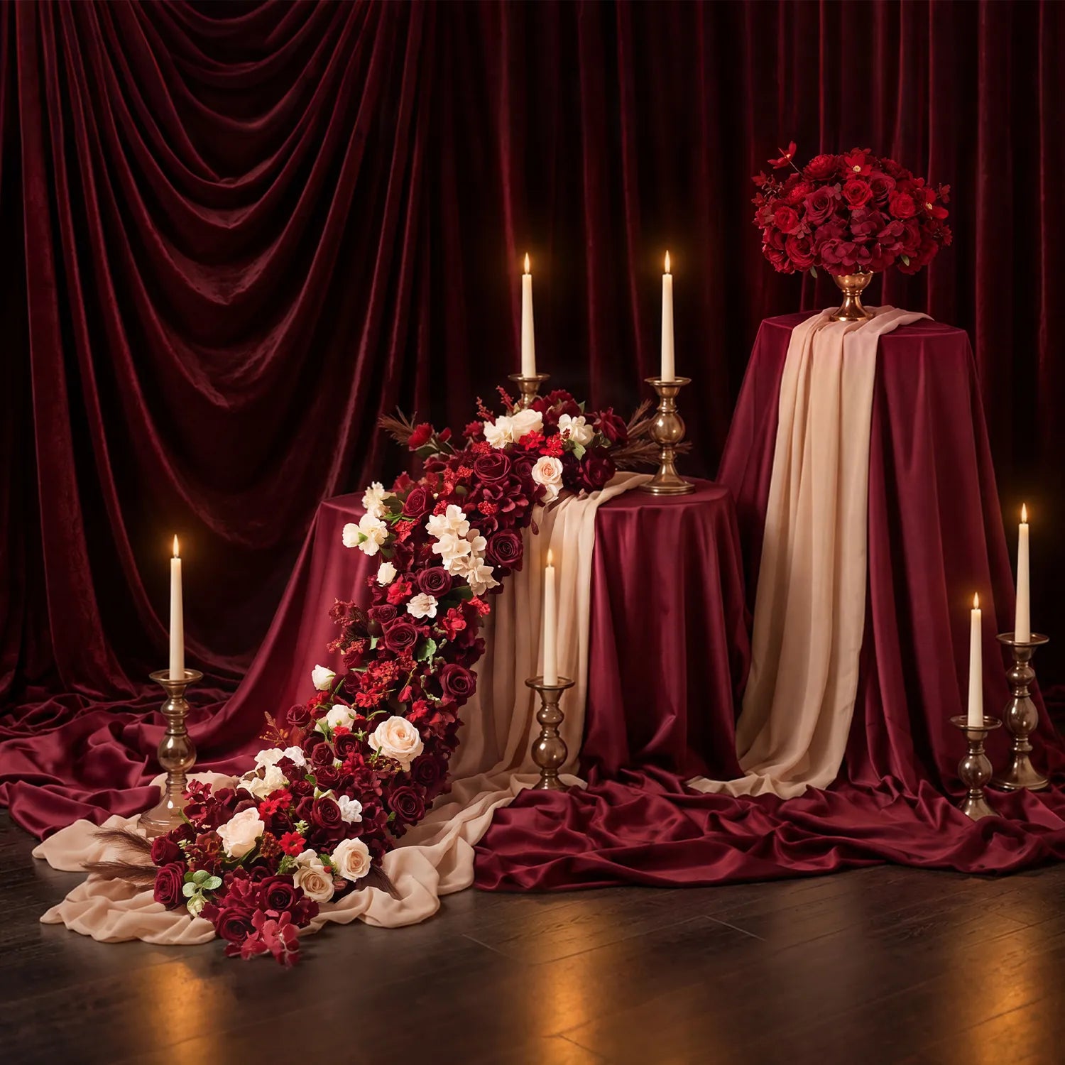 Uflower Red Wedding  Decoration | One-Stop Styling with Table Runner & Centerpiece