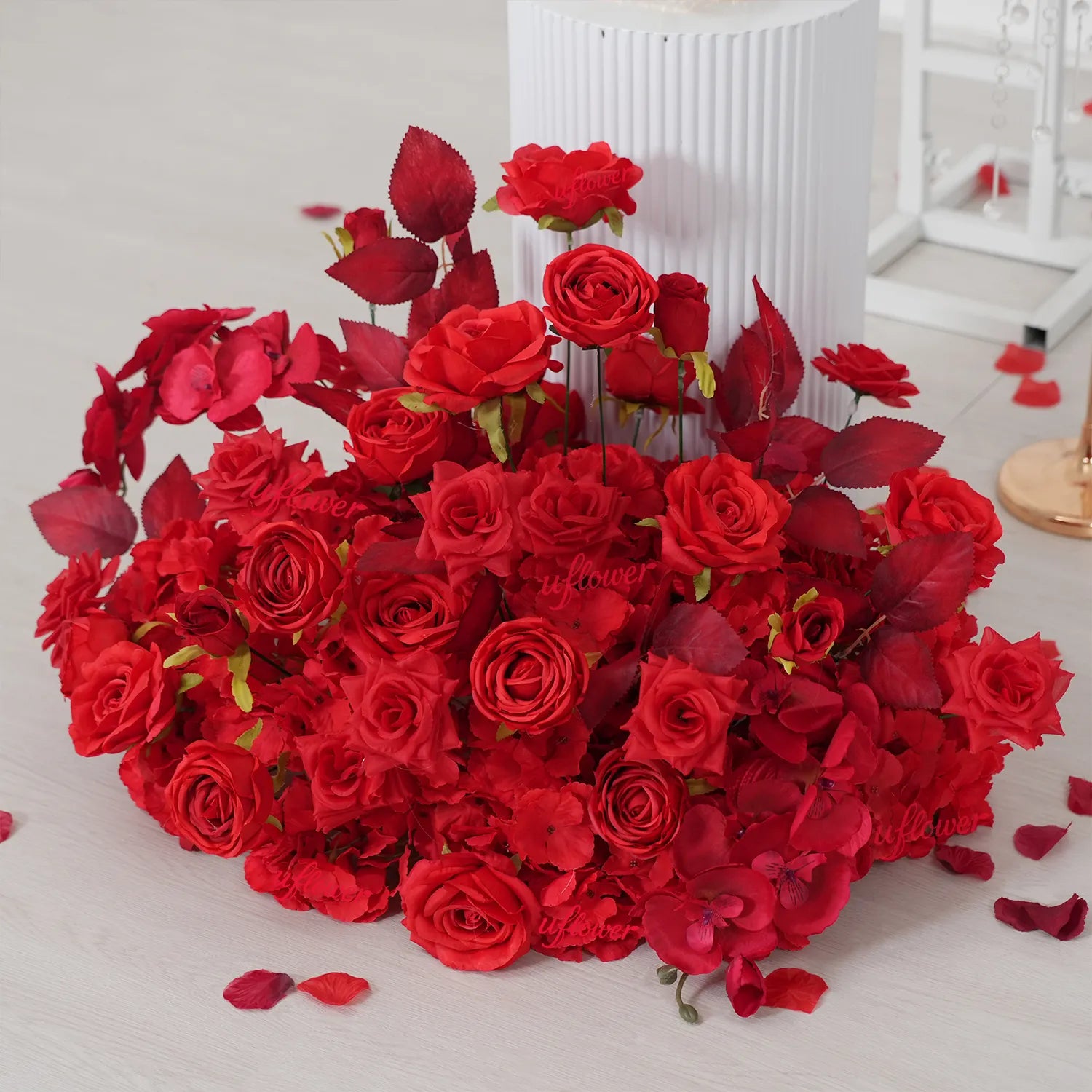 Uflower Artificial Red Rose Wedding KT Backdrop Flower Row Decor SET80203