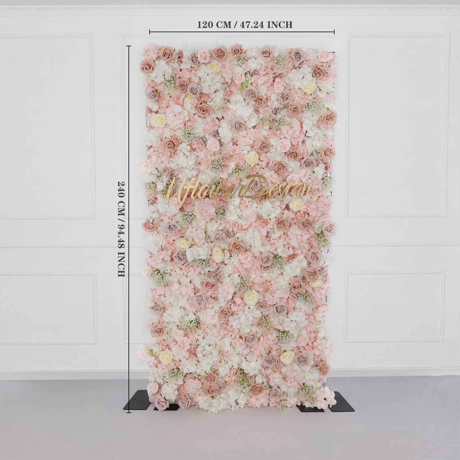 Uflower Artificial Pink White Rose 5D Wedding Flower Wall SET80054