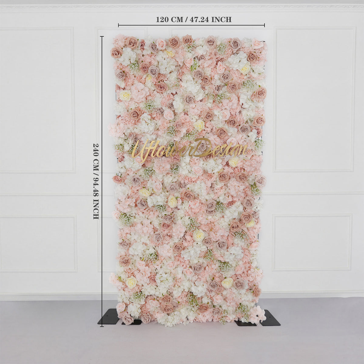 Uflower Artificial Pink White Rose 5D Wedding Flower Wall SET80054