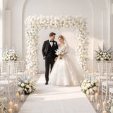 Uflower Rose Blanche Rangée de Fleurs Fond de Mariage Arche Carrée SET80256-01