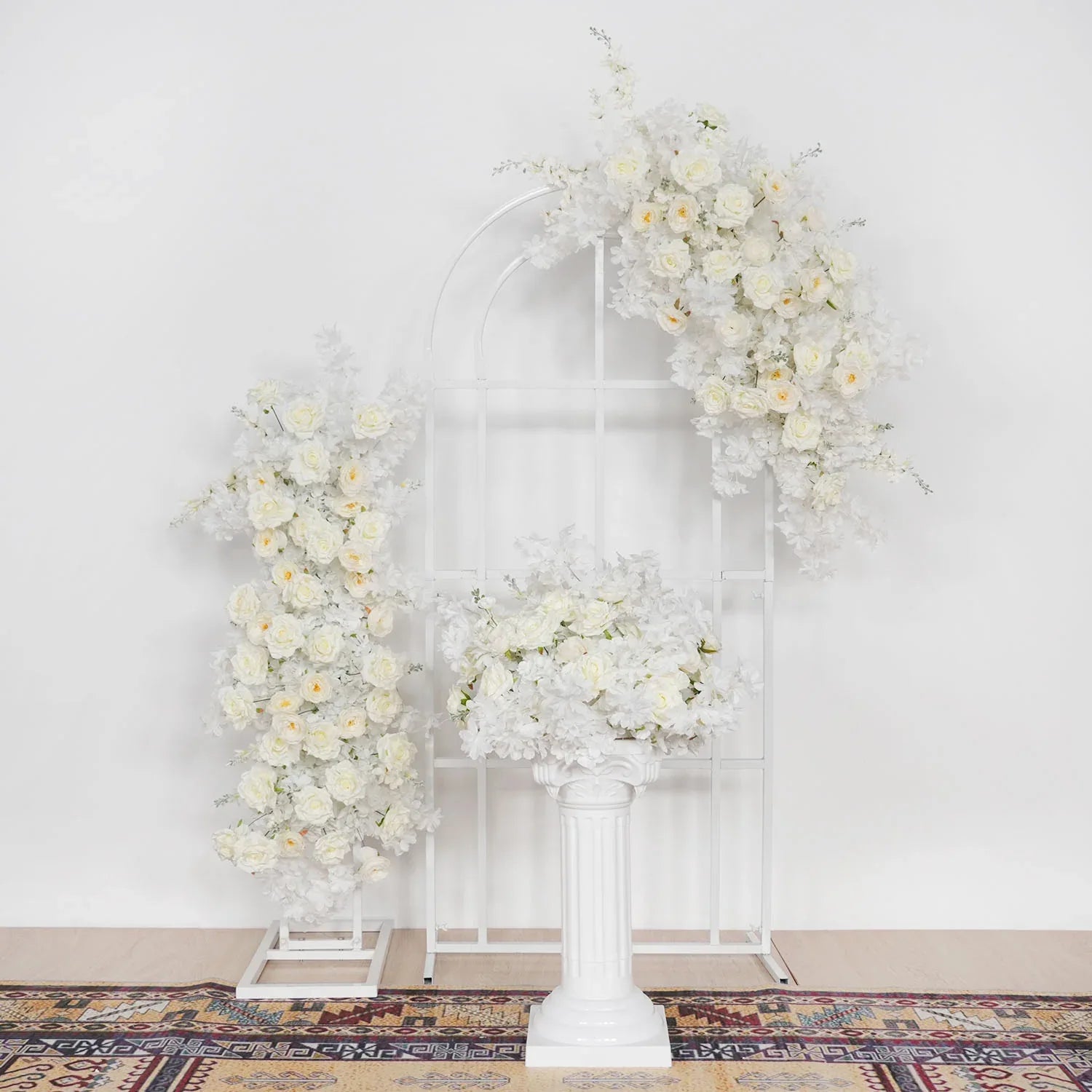 Uflower White Rose Wedding Background Arch KT Board Decoration Flower Arrangement SET80107 - Uflower
