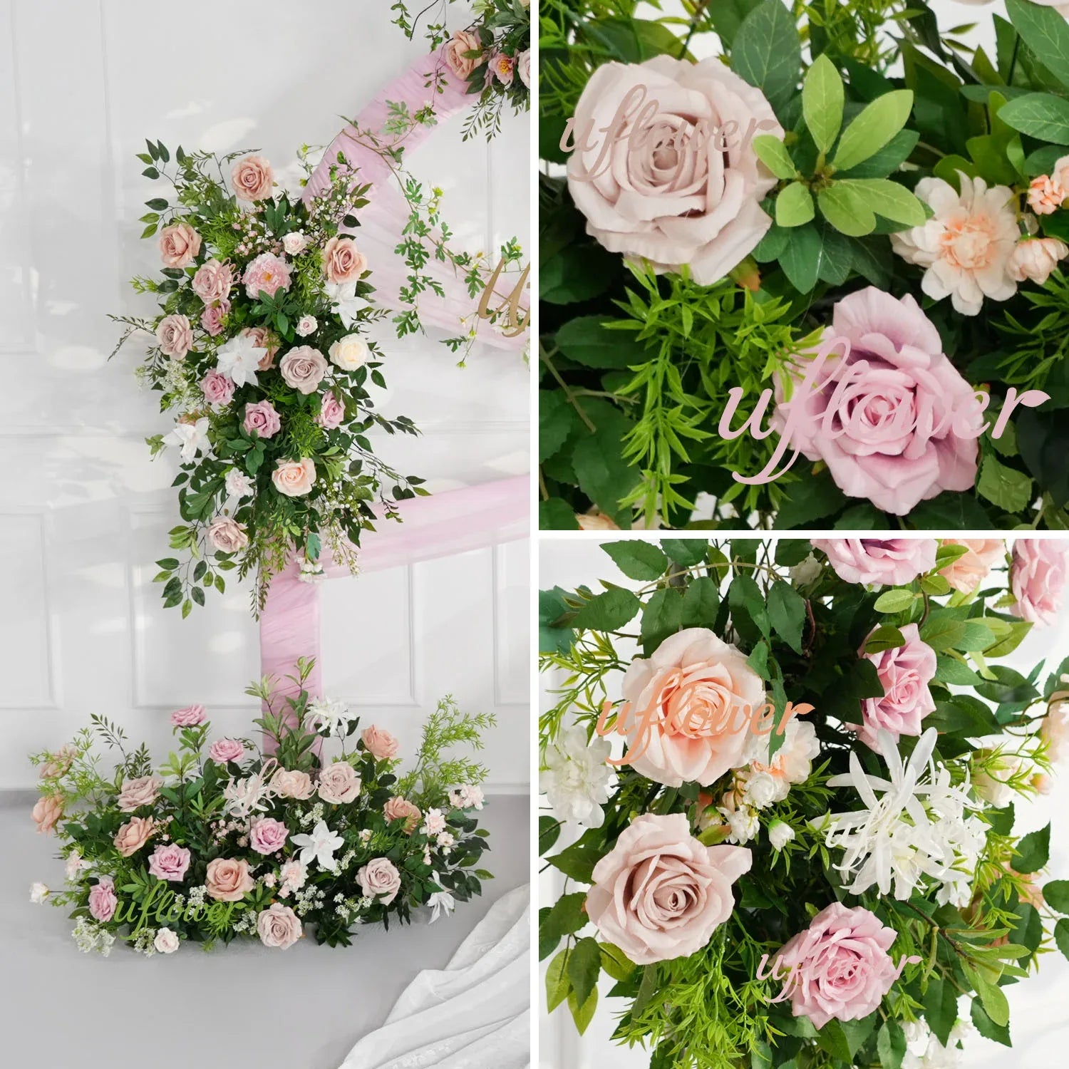 Uflower Pink Rose Green Leaf Hang Flower Floor Floral Wedding Party Event Props SET80148 - Uflower