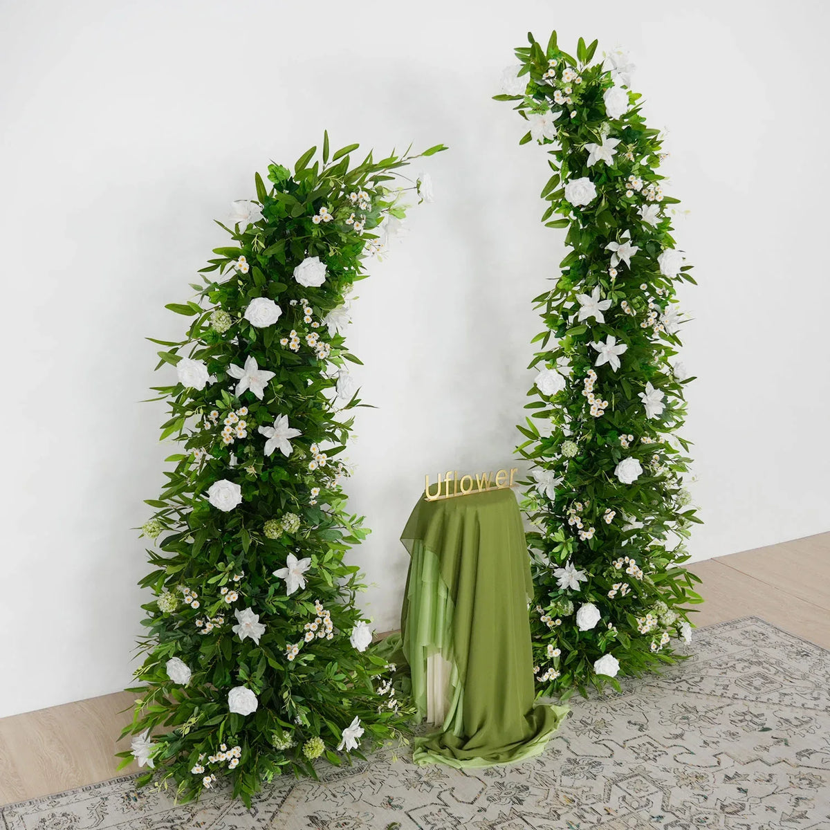 Uflower Outdoor Wedding Backdrop Horn Arch Decor Green Leaves Floral Arrangement SET80098 - Uflower