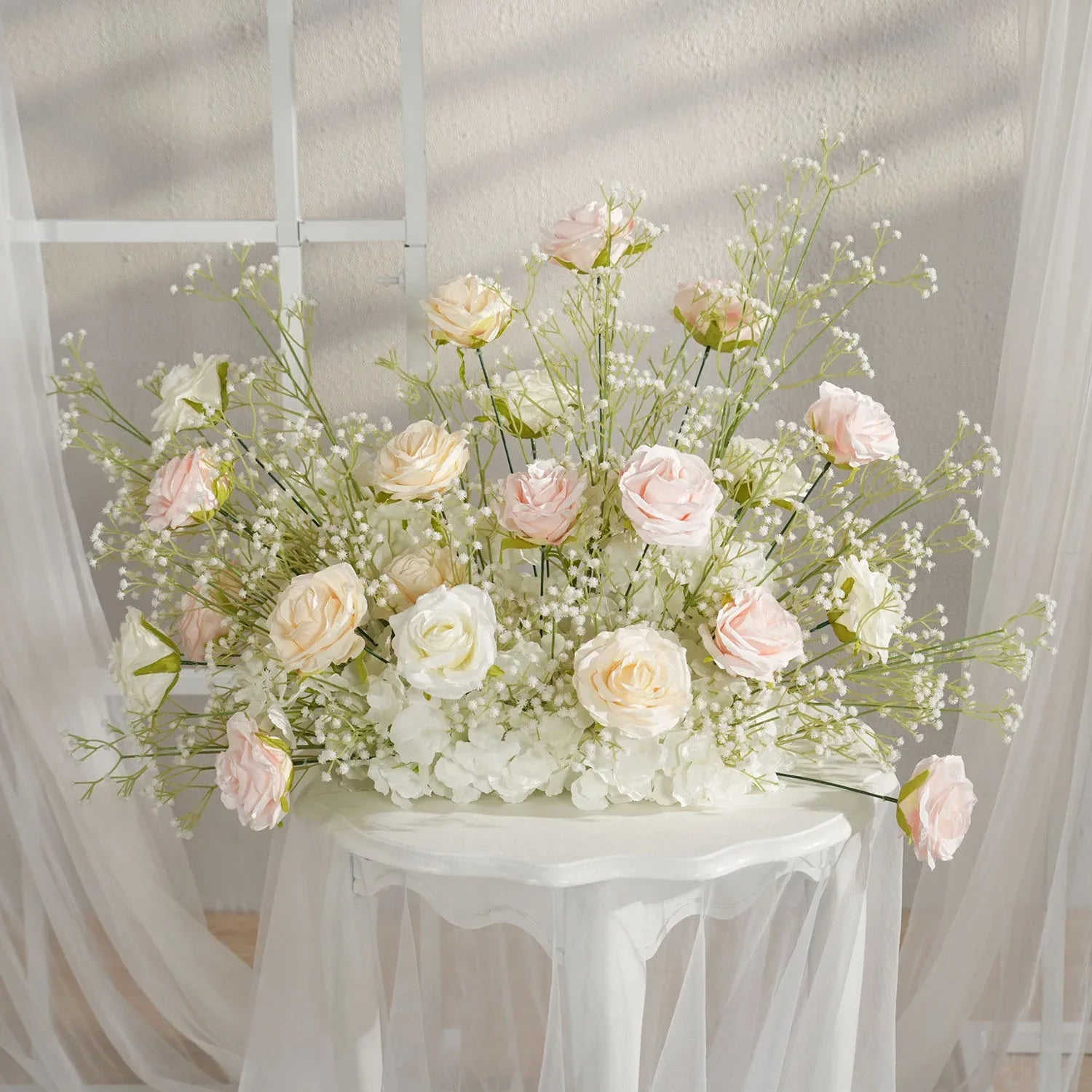 Uflower Champagne White Babysbreath Rose Arrangement Wedding KT Backdrop Decor SET80131 - Uflower