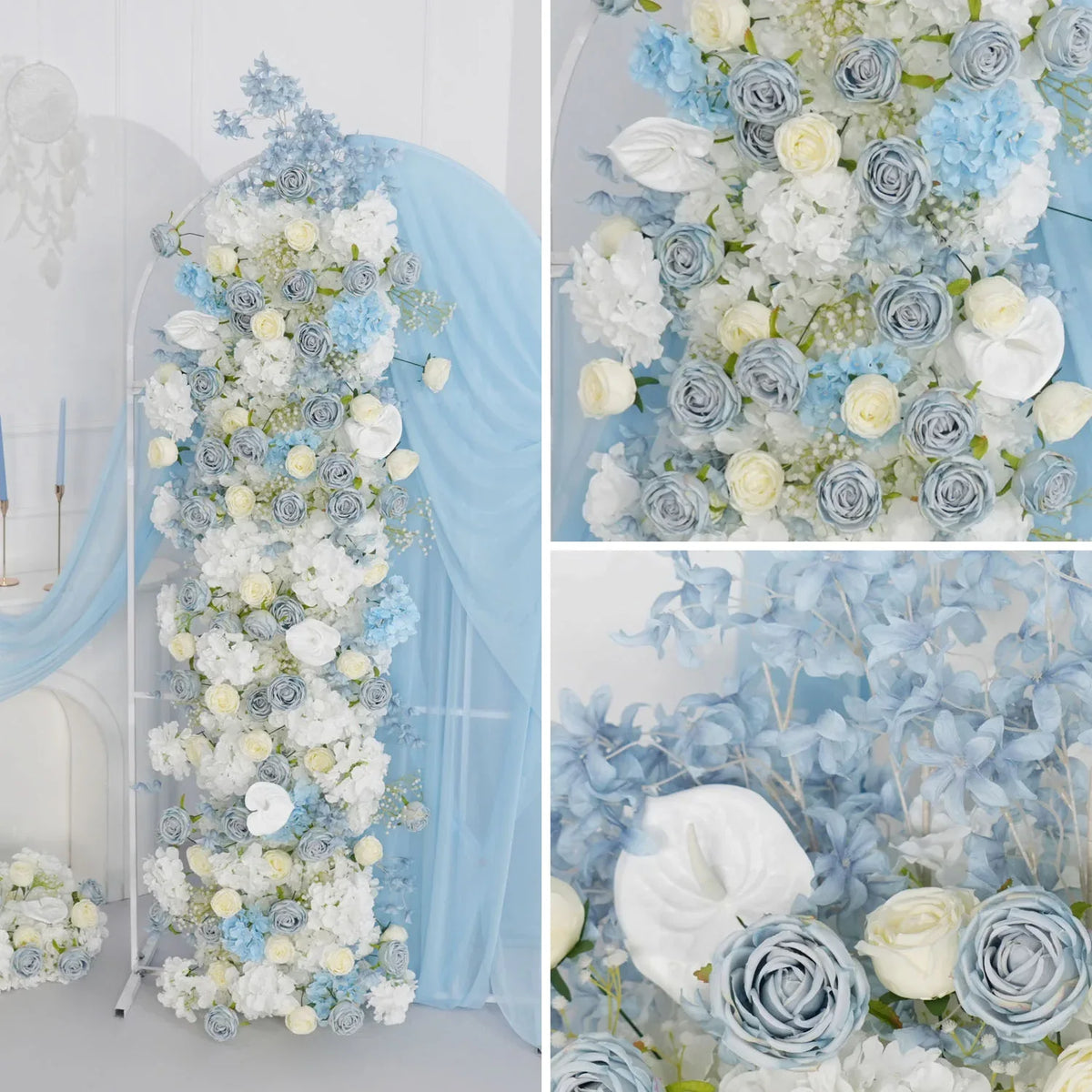 Uflower Blue White Flower Wedding Backdrop Arch Floral Arrangement SET80121 - Uflower