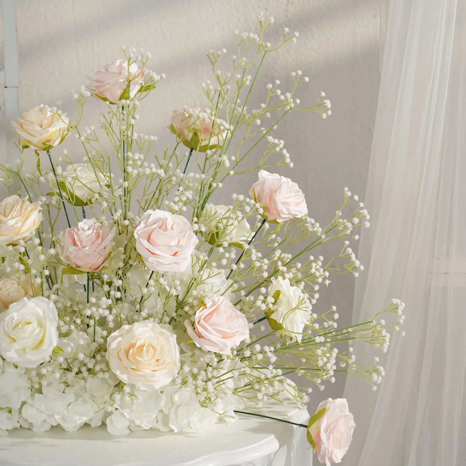 Uflower Champagne White Babysbreath Rose Arrangement Wedding KT Backdrop Decor SET80131 - Uflower