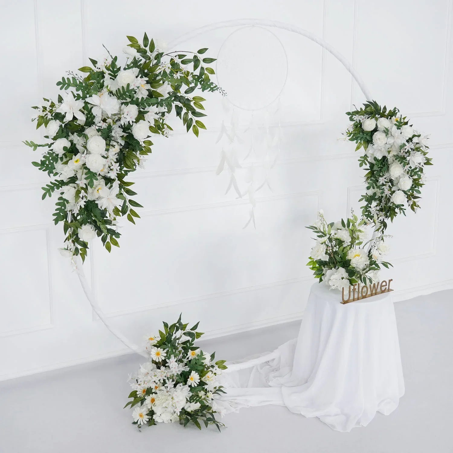 Uflower Artificial White Flower Row KT Background Wedding Decor SET80062 - Uflower
