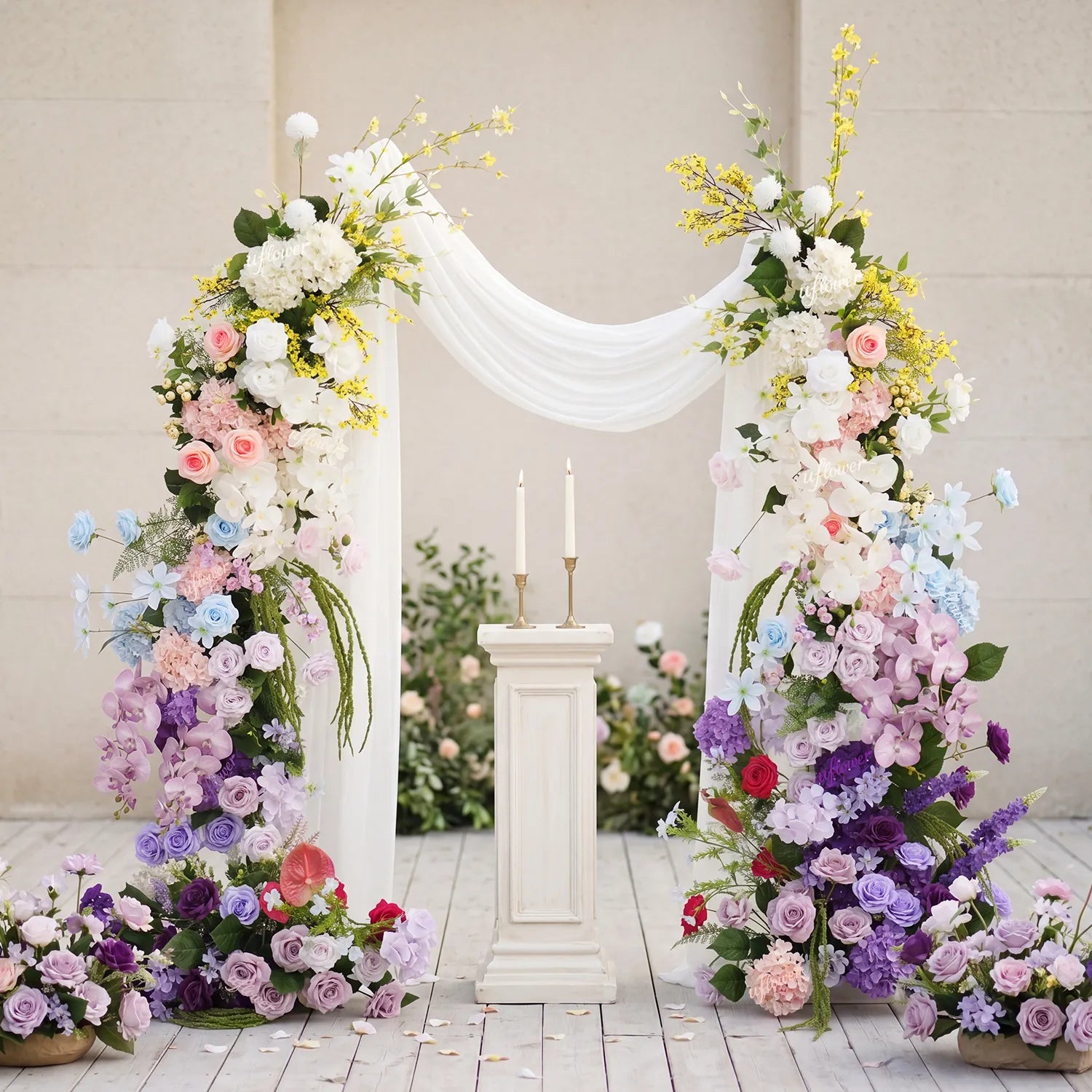 Uflower Purple Horn Arch Wedding Backdrop Party Event Decor Props SET80250-01
