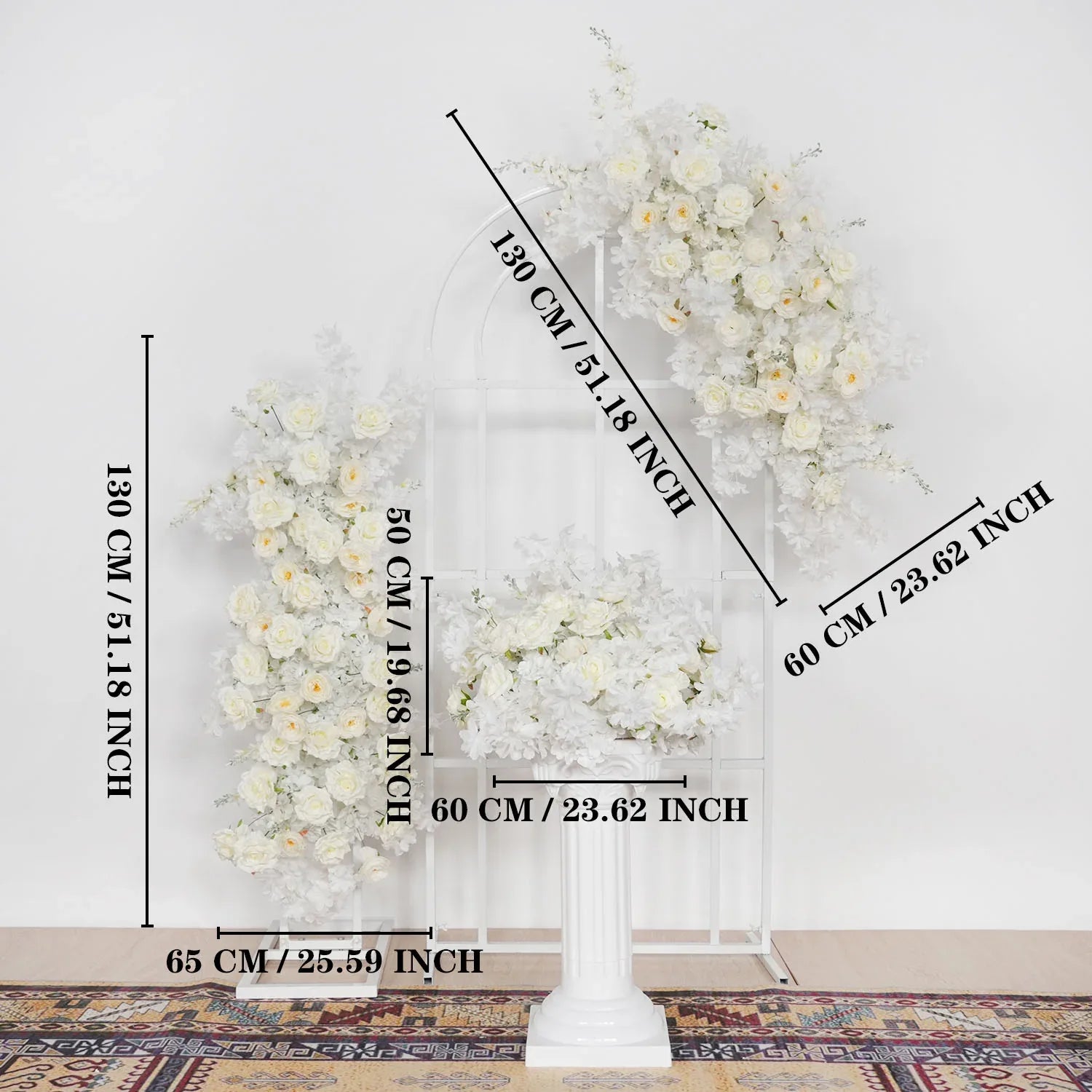 Uflower White Rose Wedding Background Arch KT Board Decoration Flower Arrangement SET80107 - Uflower