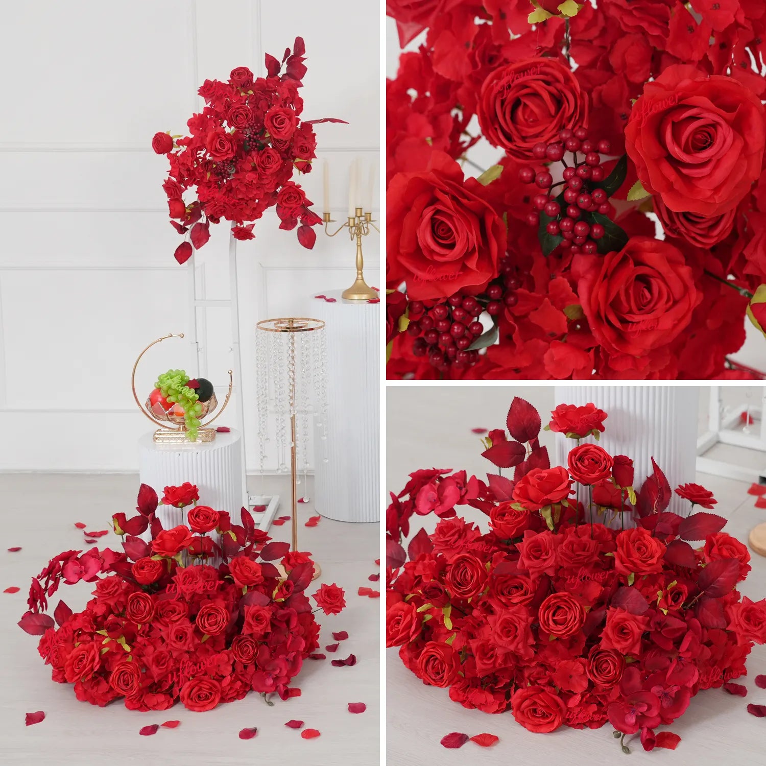 Uflower Artificial Red Rose Wedding KT Backdrop Flower Row Decor SET80203