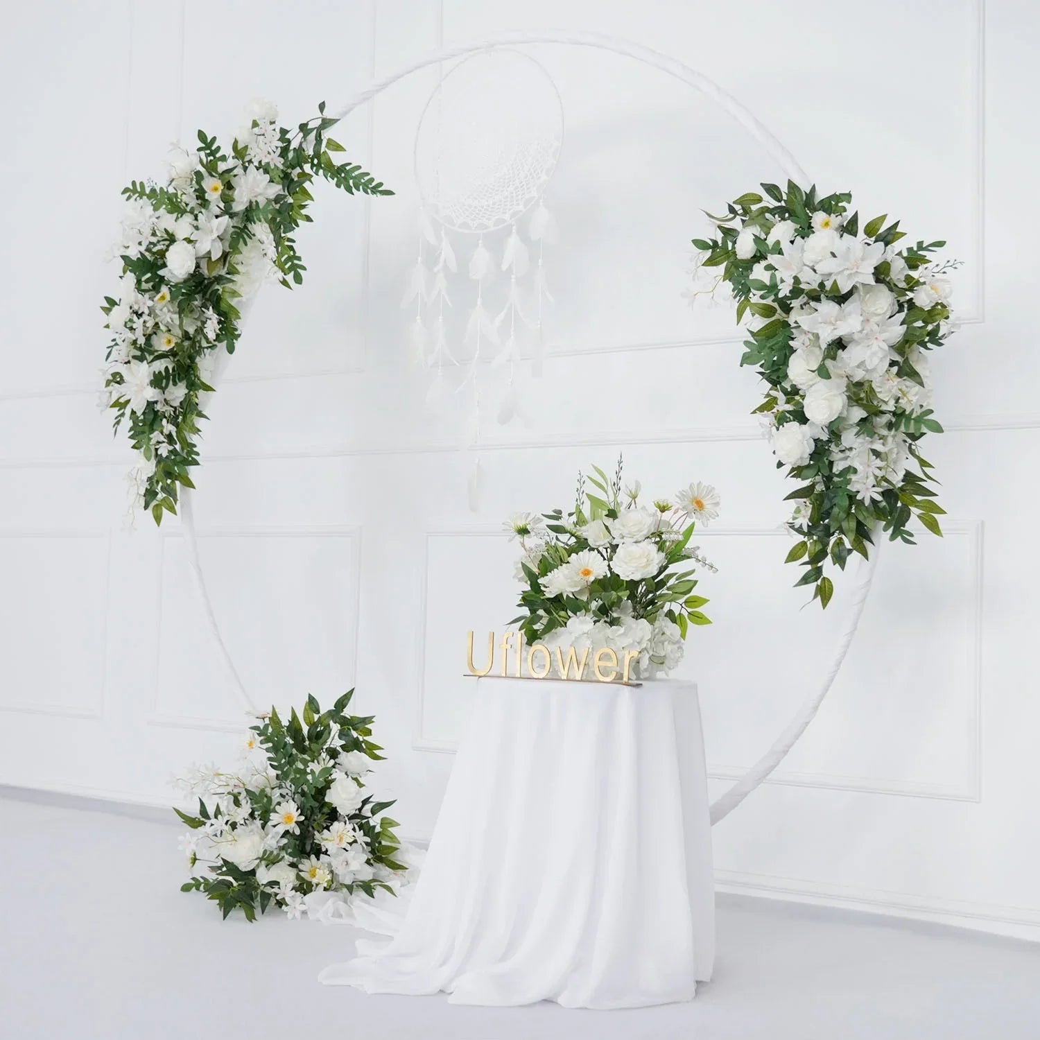 Uflower Artificial White Flower Row KT Background Wedding Decor SET80062 - Uflower