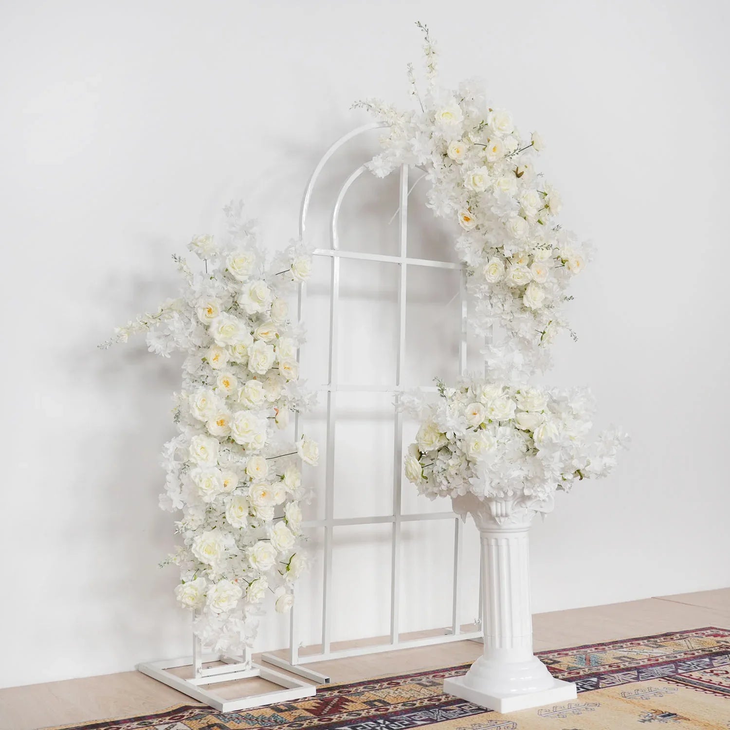 Uflower White Rose Wedding Background Arch KT Board Decoration Flower Arrangement SET80107 - Uflower